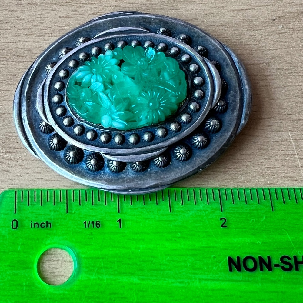 VINTAGE CHINESE EXPORT STERLING CARVED PEKING GLASS STATEMENT PENDANT PIN BROOCH - Picture 10 of 16